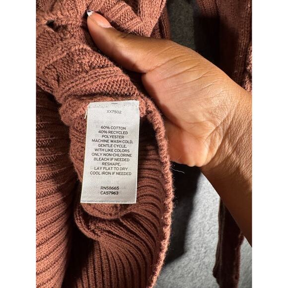 BP Sweater Women Small Brown V Neck Cable Knit Oversized Preppy Academia Pullove - Picture 4 of 8